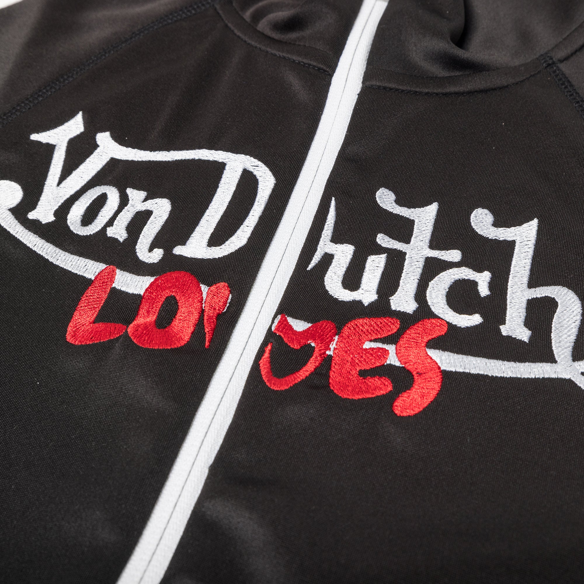 VINTAGE CULTURE X VON DUTCH LOVES HIGH NECK ZIP-UP TOP (BLACK)