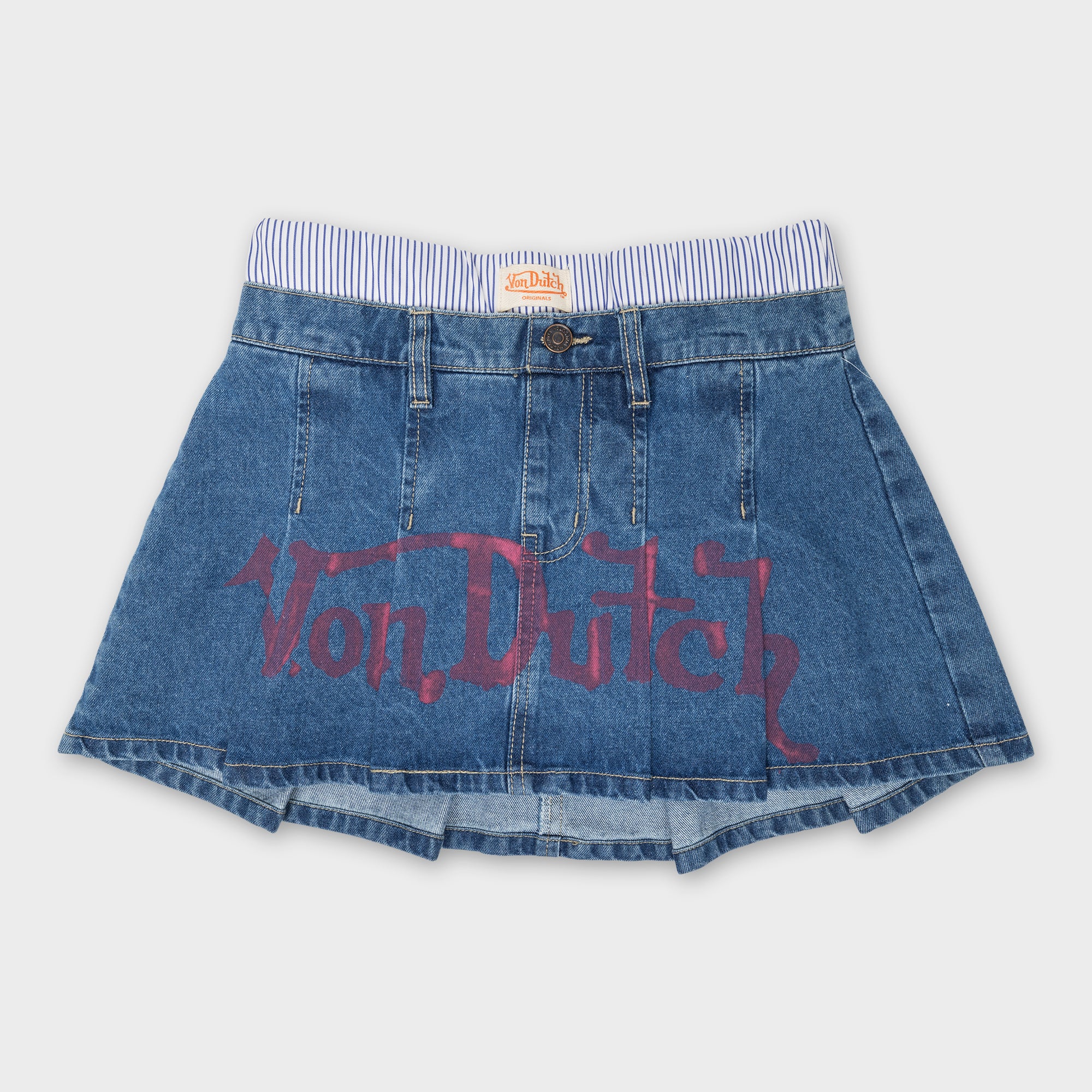 COTTON DENIM PLEATED MINI SKIRT