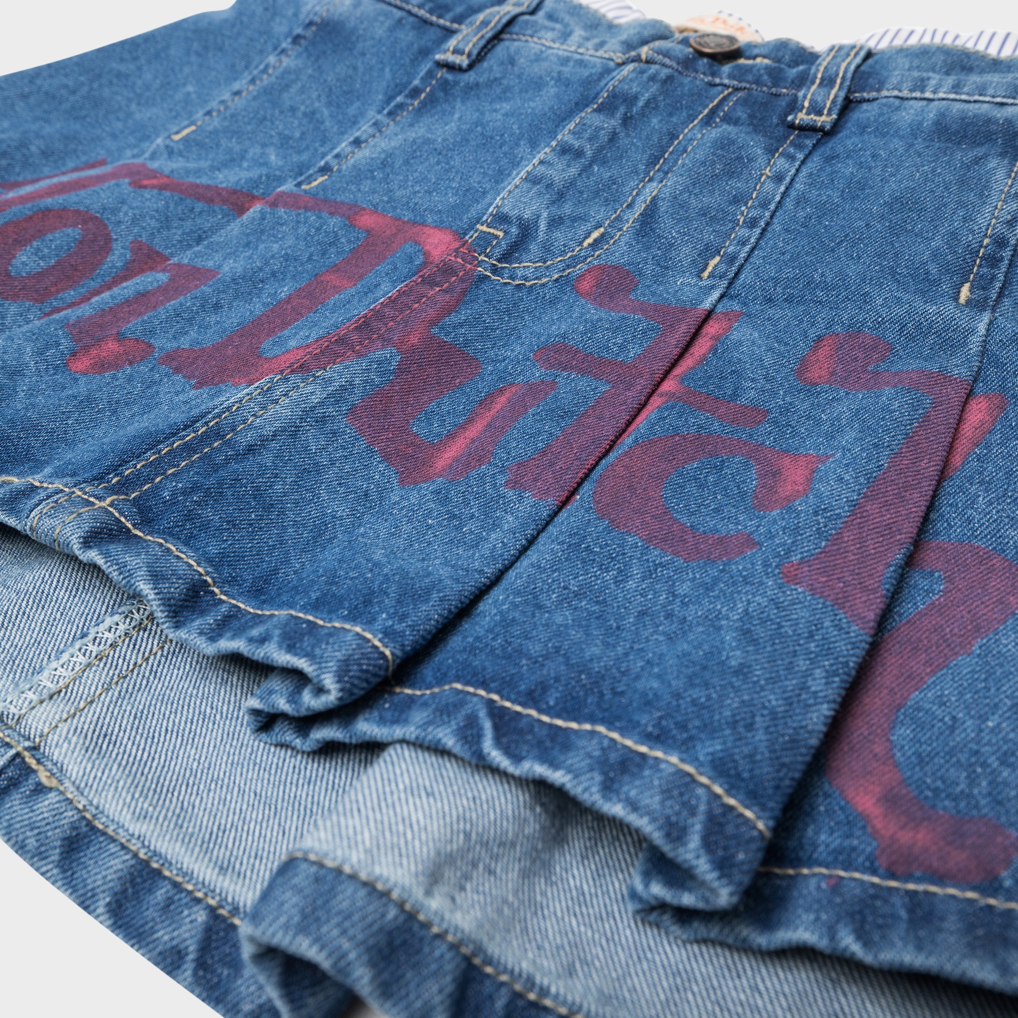 COTTON DENIM PLEATED MINI SKIRT