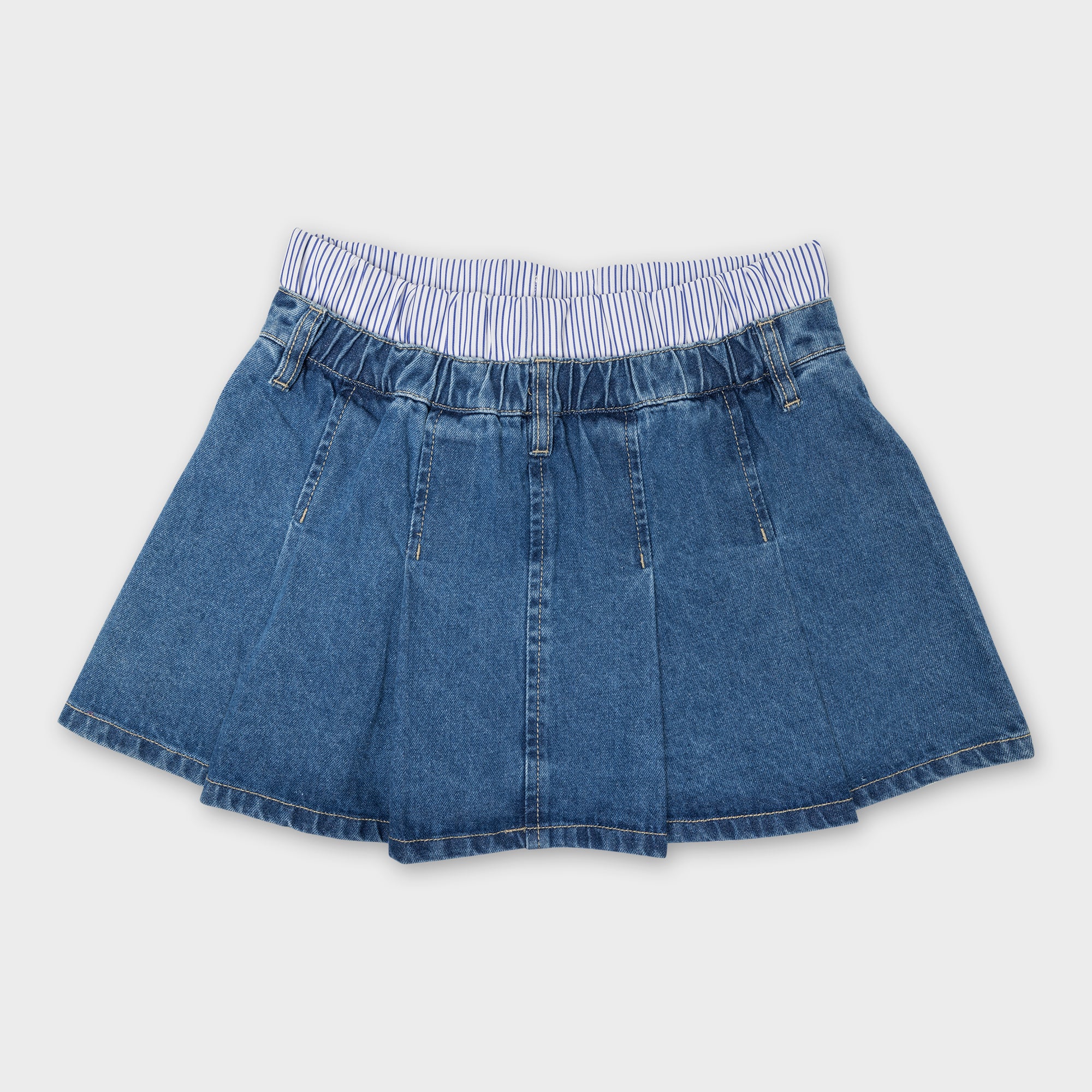 COTTON DENIM PLEATED MINI SKIRT