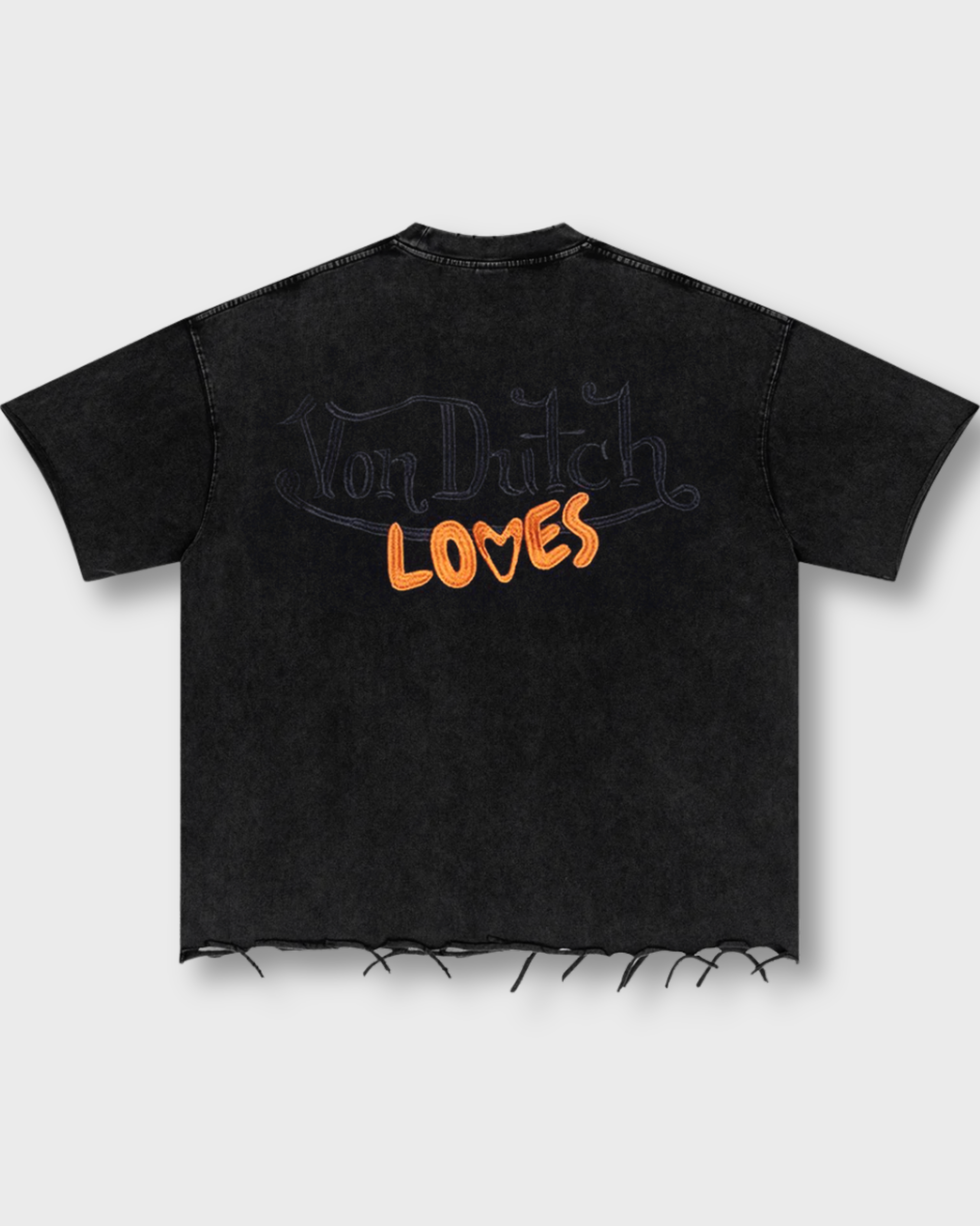 PRE-ORDER VINTAGE CULTURE X VON DUTCH LOVES DISTRESSED BLACK & ORANGE T-SHIRT