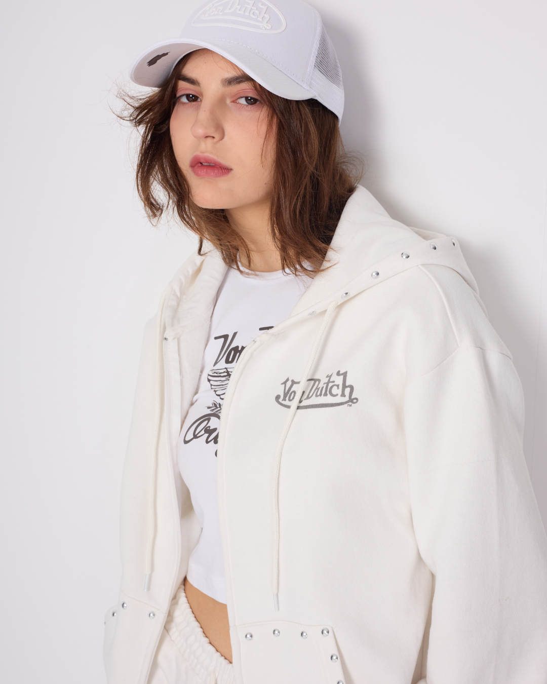 WHITE STUDDED HOODIE