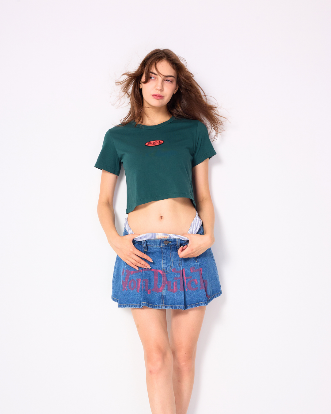 VON DUTCH FOREST GREEN PATCH LOGO CROPPED TSHRIT
