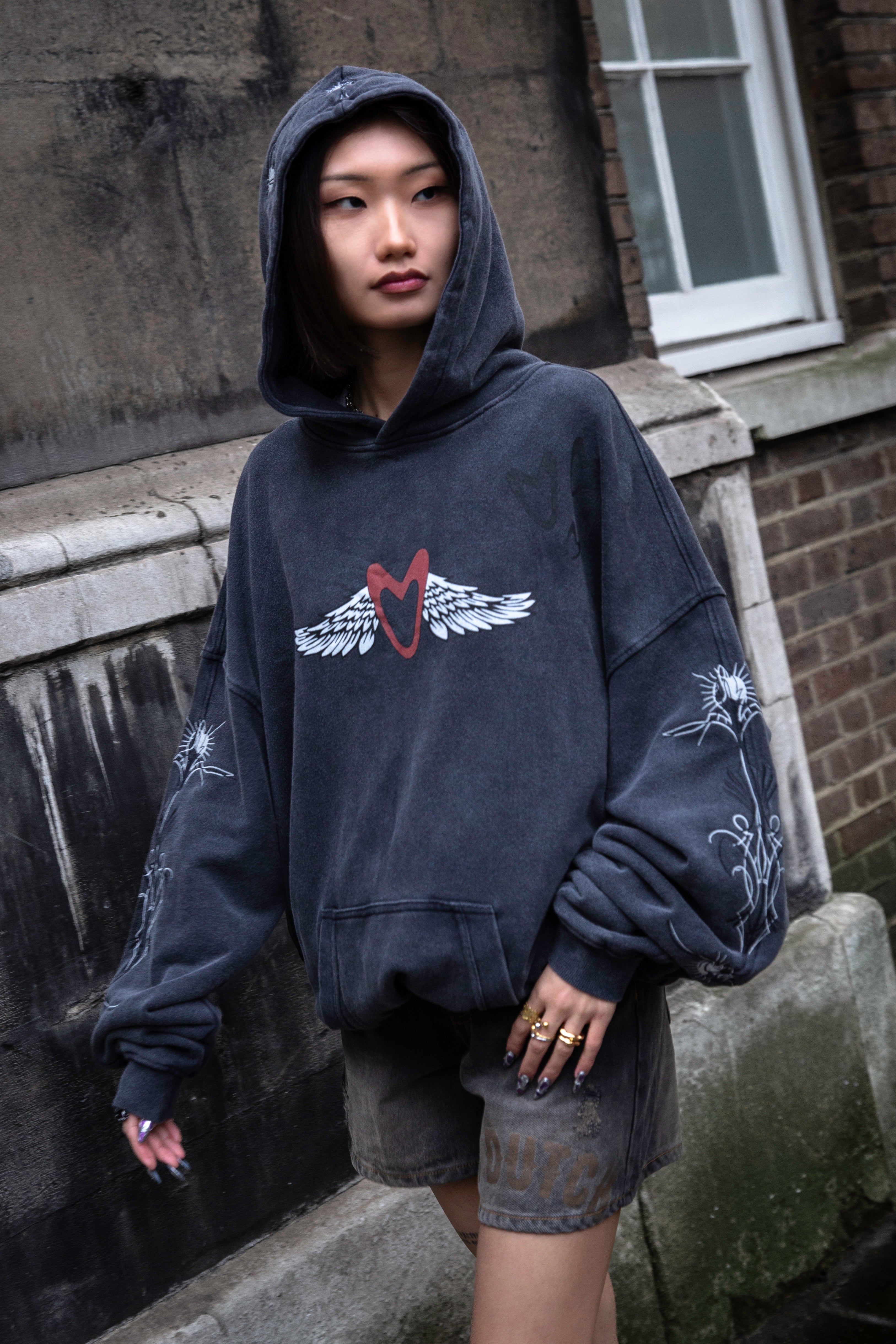 VINTAGE WASH WINGED HOODIE