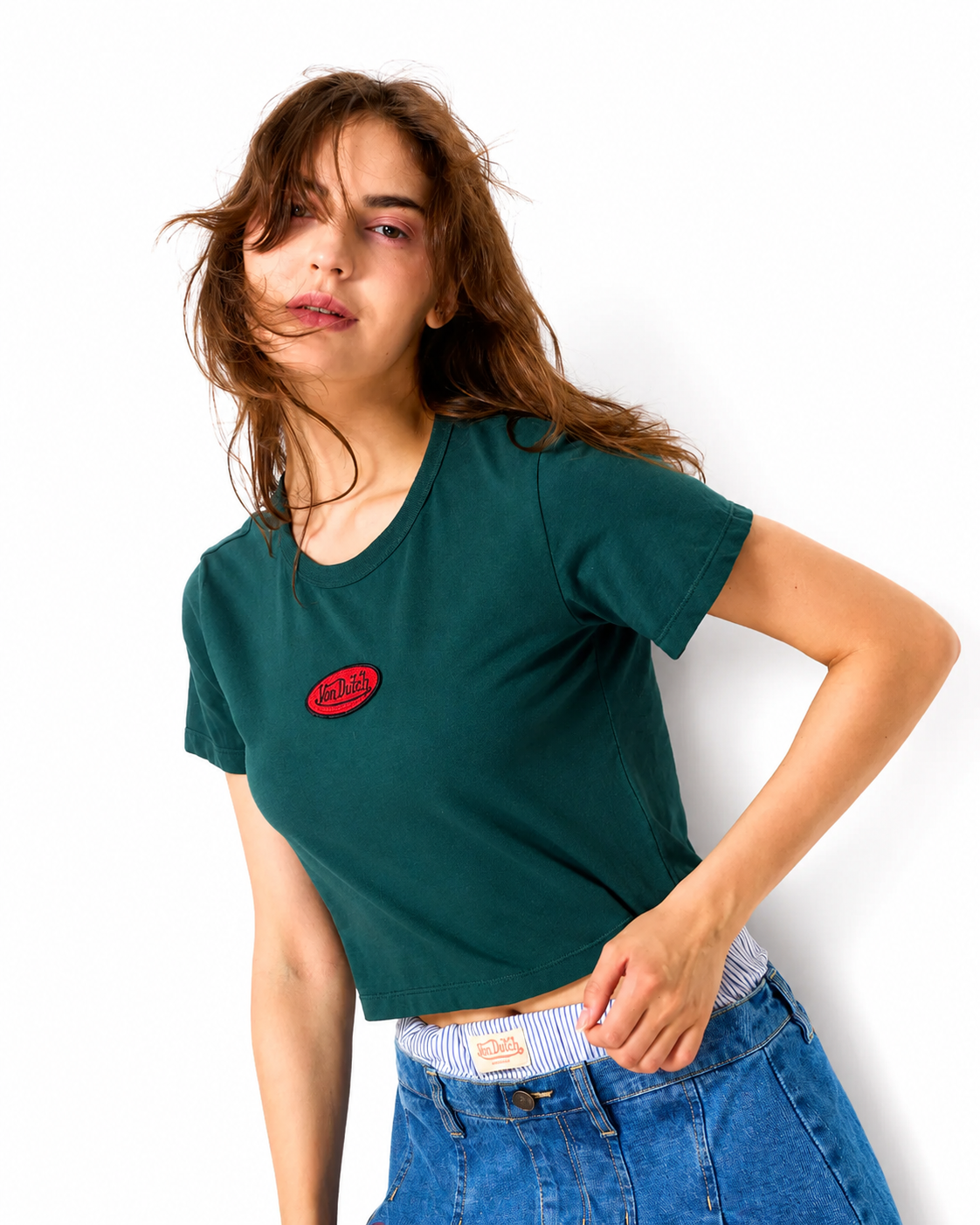 VON DUTCH FOREST GREEN PATCH LOGO CROPPED TSHRIT