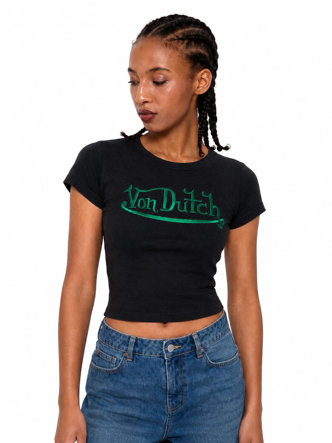 Von Dutch EMBROIDERED CROP BLACK BABY T-SHIRT