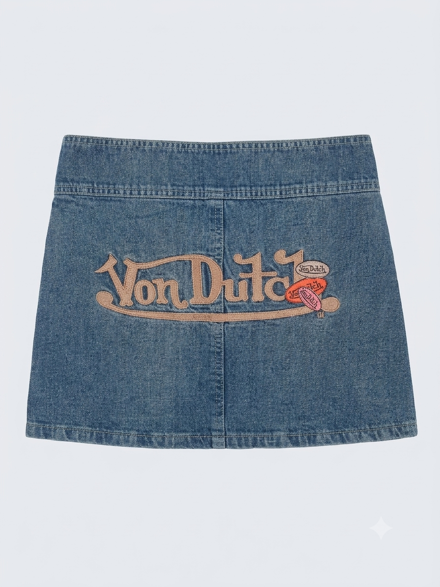 Von Dutch DENIM SKIRT EMBROIDERED LOGO AND PATCHES