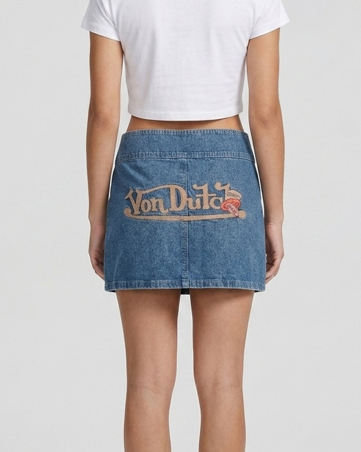 Von Dutch DENIM SKIRT EMBROIDERED LOGO AND PATCHES