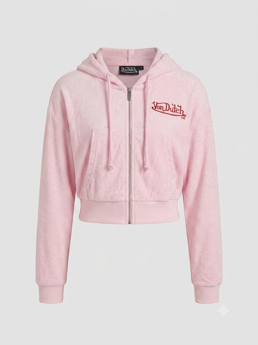 CALIFORNIA VELOUR CROPPED HOODIE (PINK)