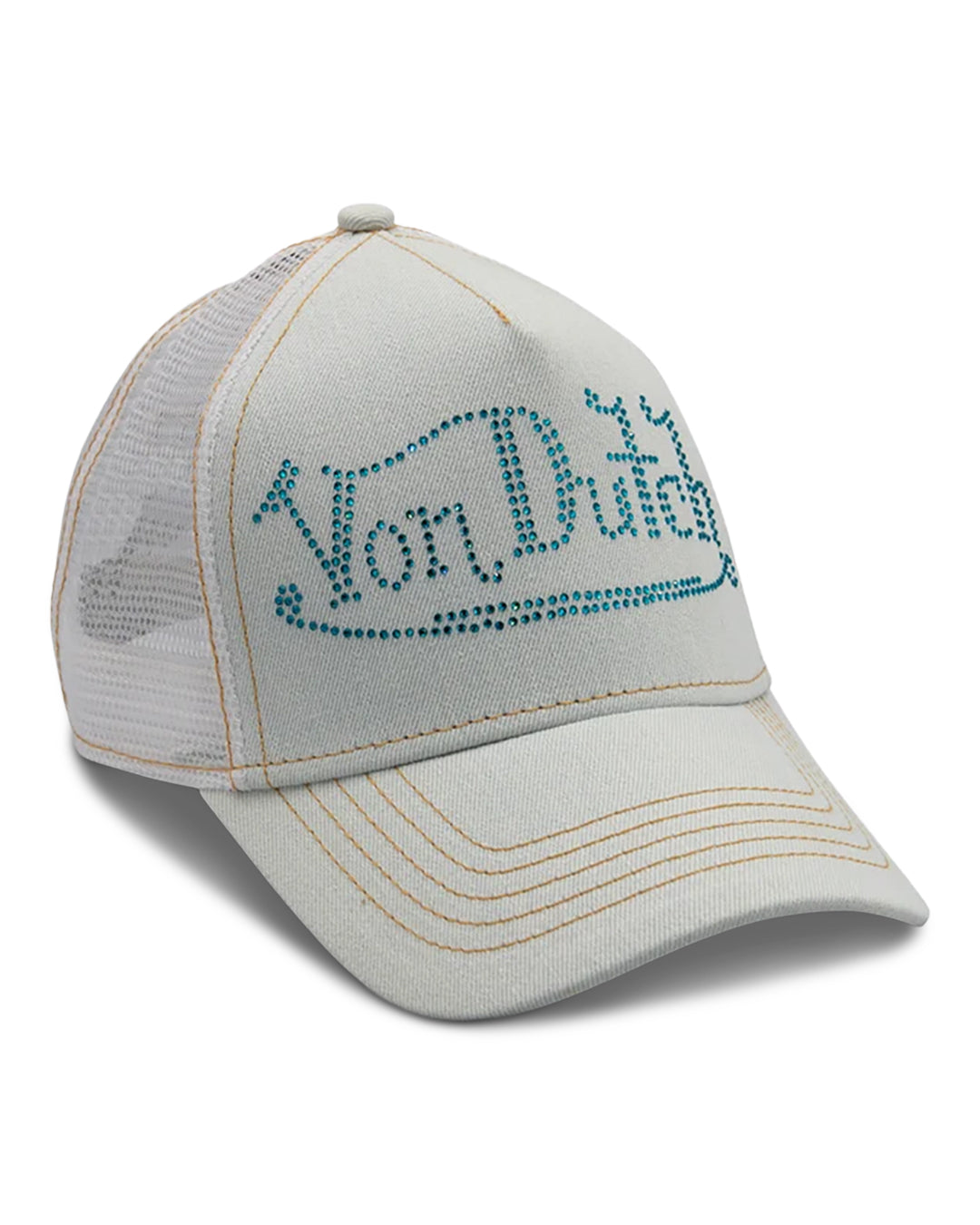 Von Dutch BLING TRUCKER HAT in Pale Bleach Denim