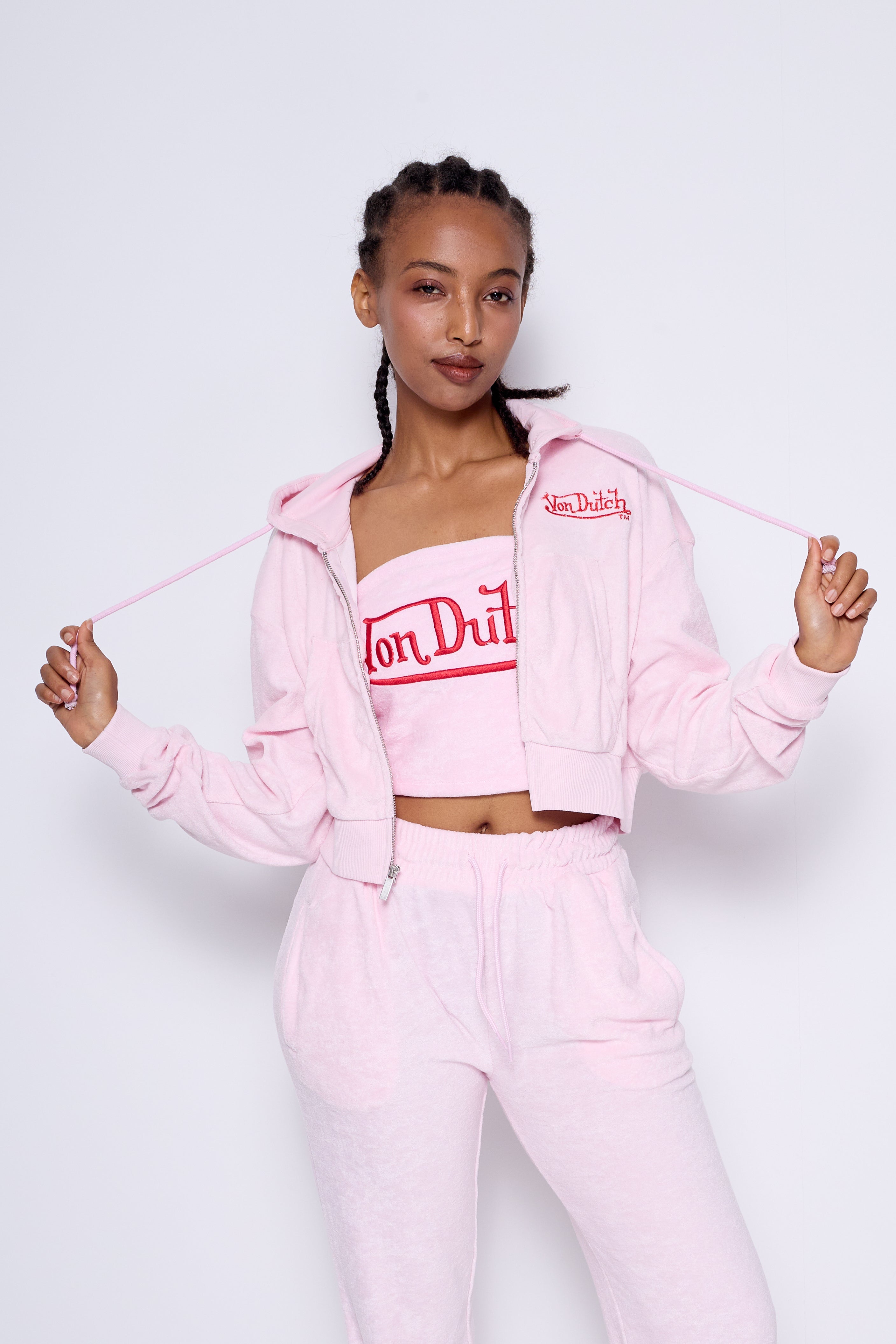 CALIFORNIA VELOUR CROPPED HOODIE (PINK)