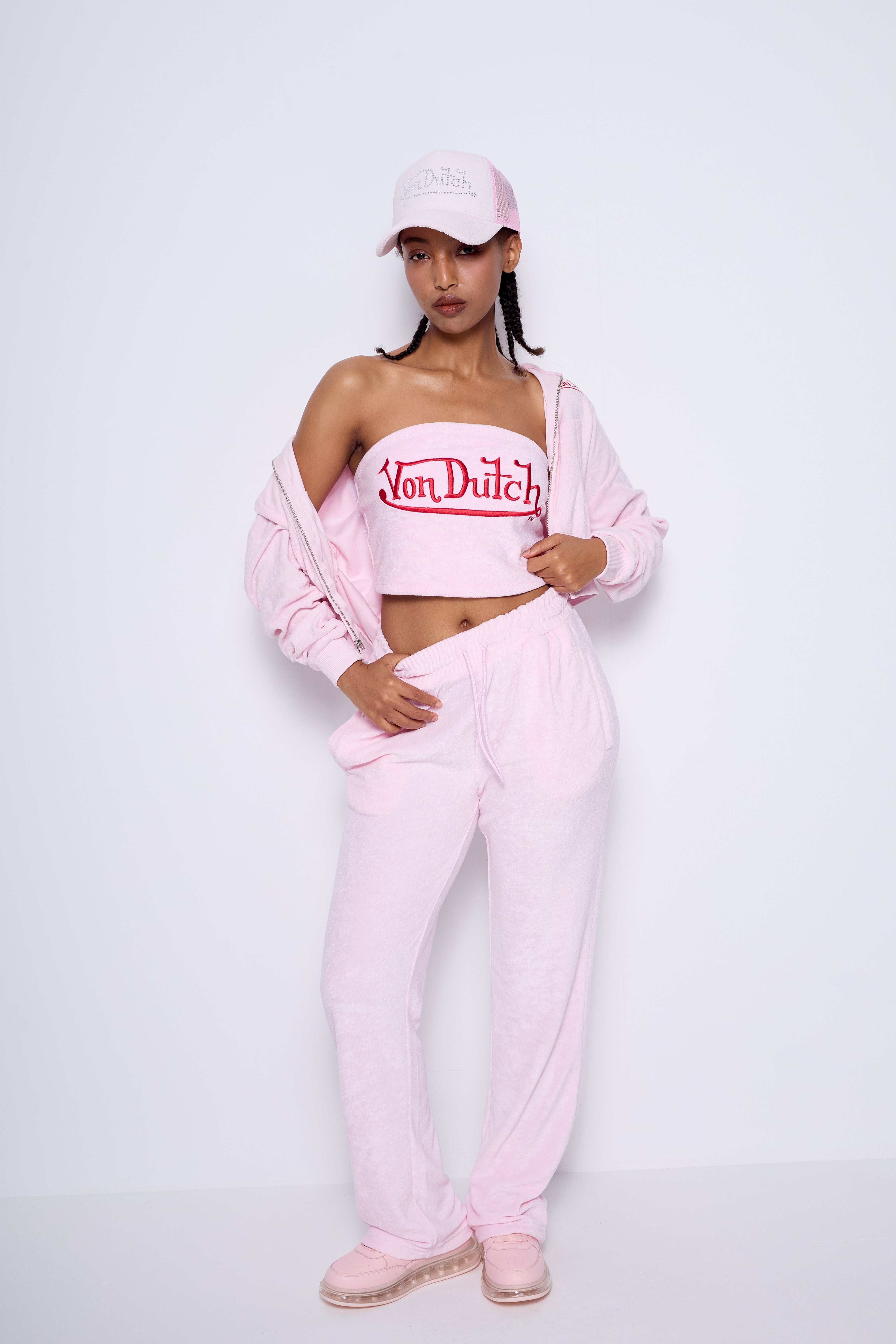 CALIFORNIA VELOUR CROPPED HOODIE (PINK)