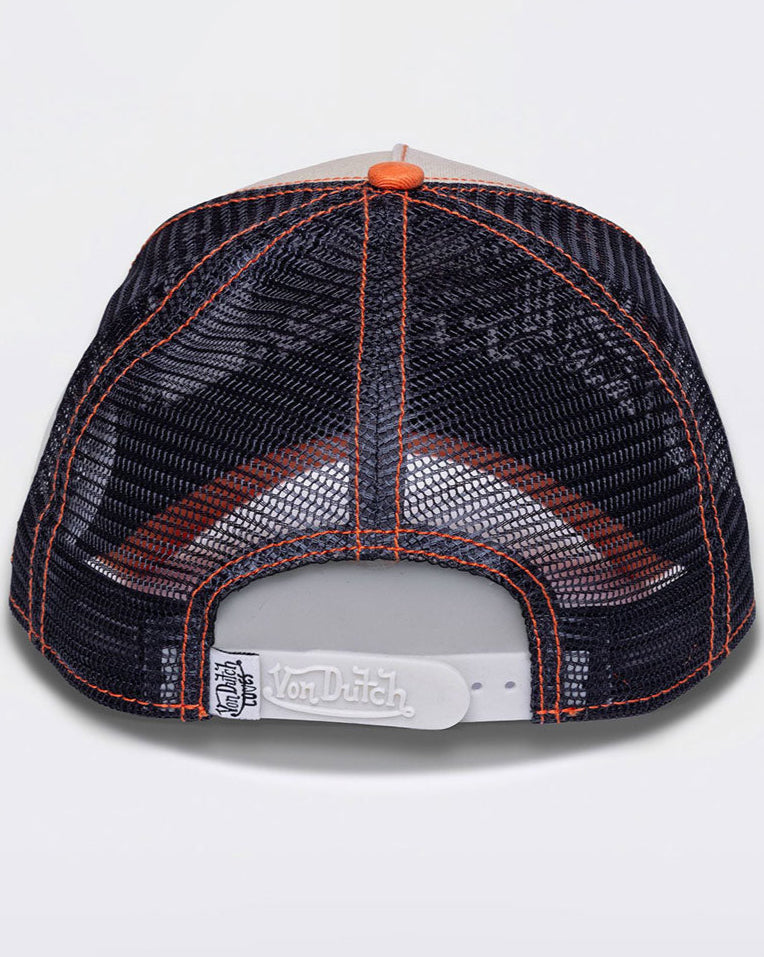 VINTAGE CULTURE X VON DUTCH LOVES ORANGE GREY DISTRESSED TRUCKER