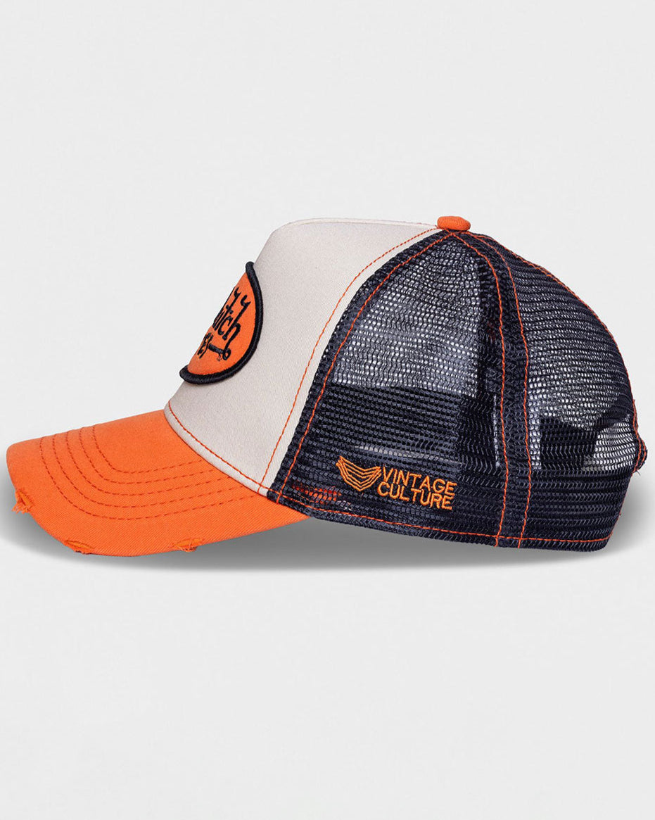 VINTAGE CULTURE X VON DUTCH LOVES ORANGE GREY DISTRESSED TRUCKER