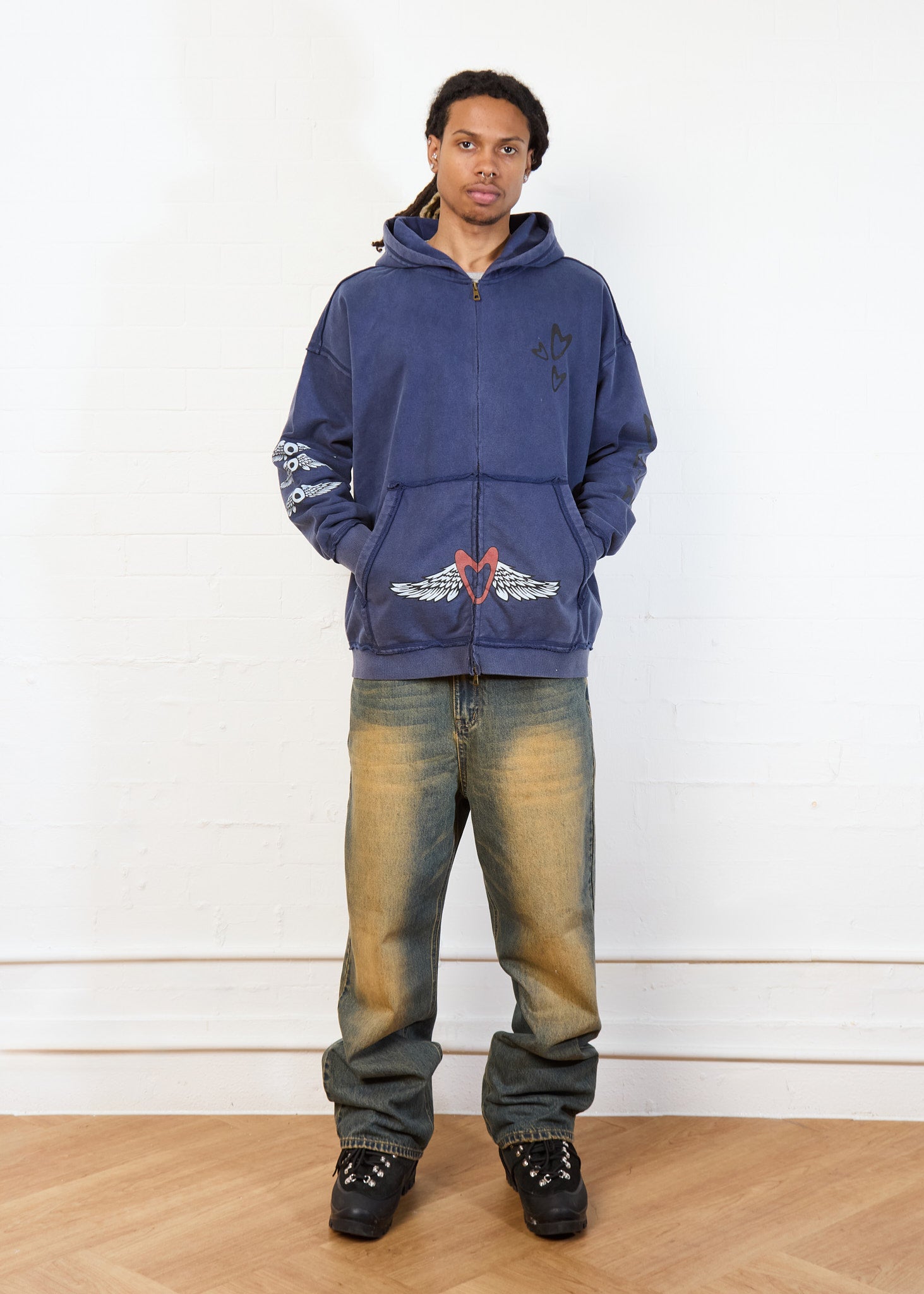 ZIP-UP FACE HOODIE (OVERSIZE NAVY)