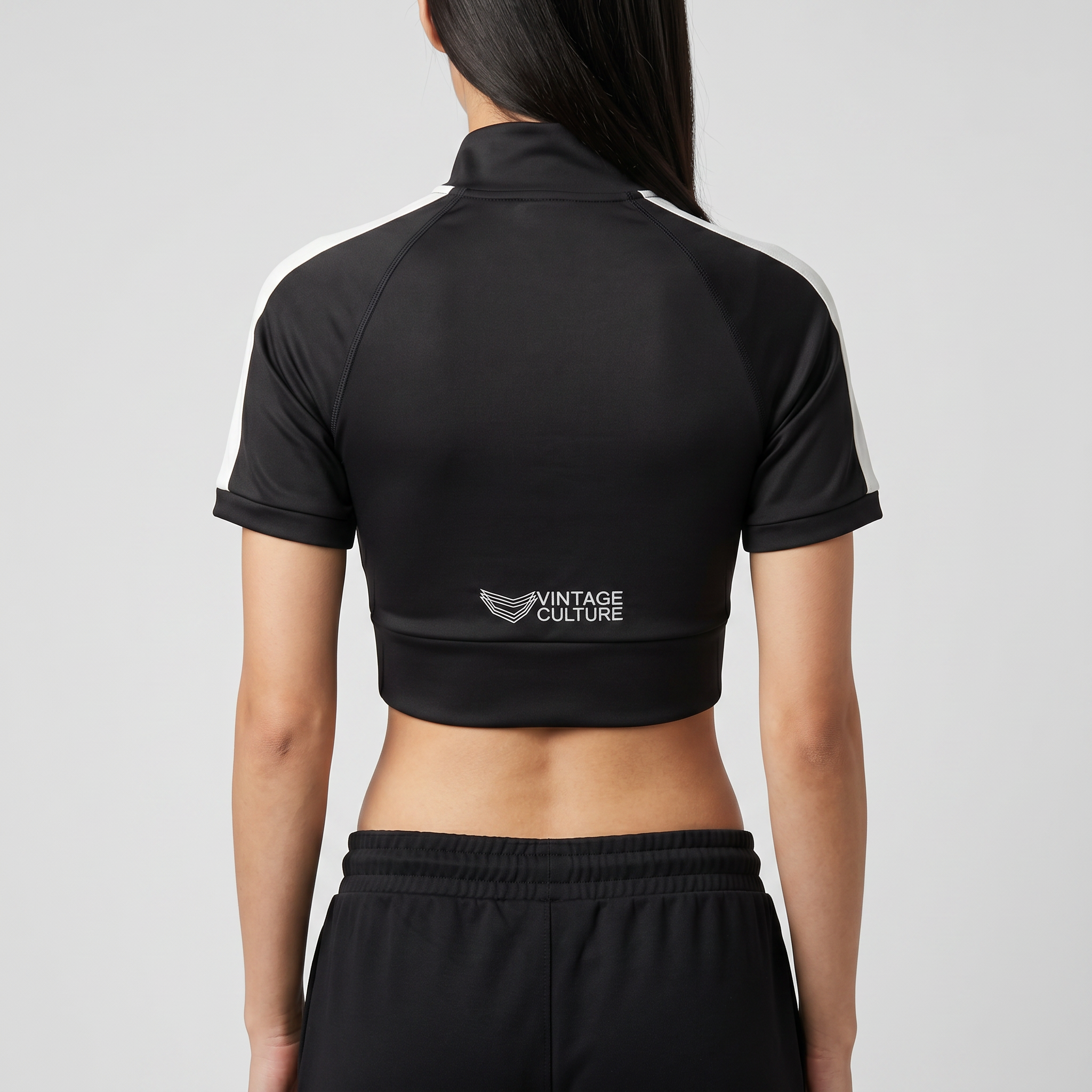 VINTAGE CULTURE X VON DUTCH LOVES HIGH NECK ZIP CROP TOP (BLACK)
