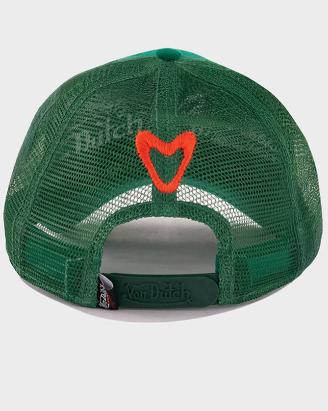 EMERALD AND ORANGE EMBROIDERED TRUCKER