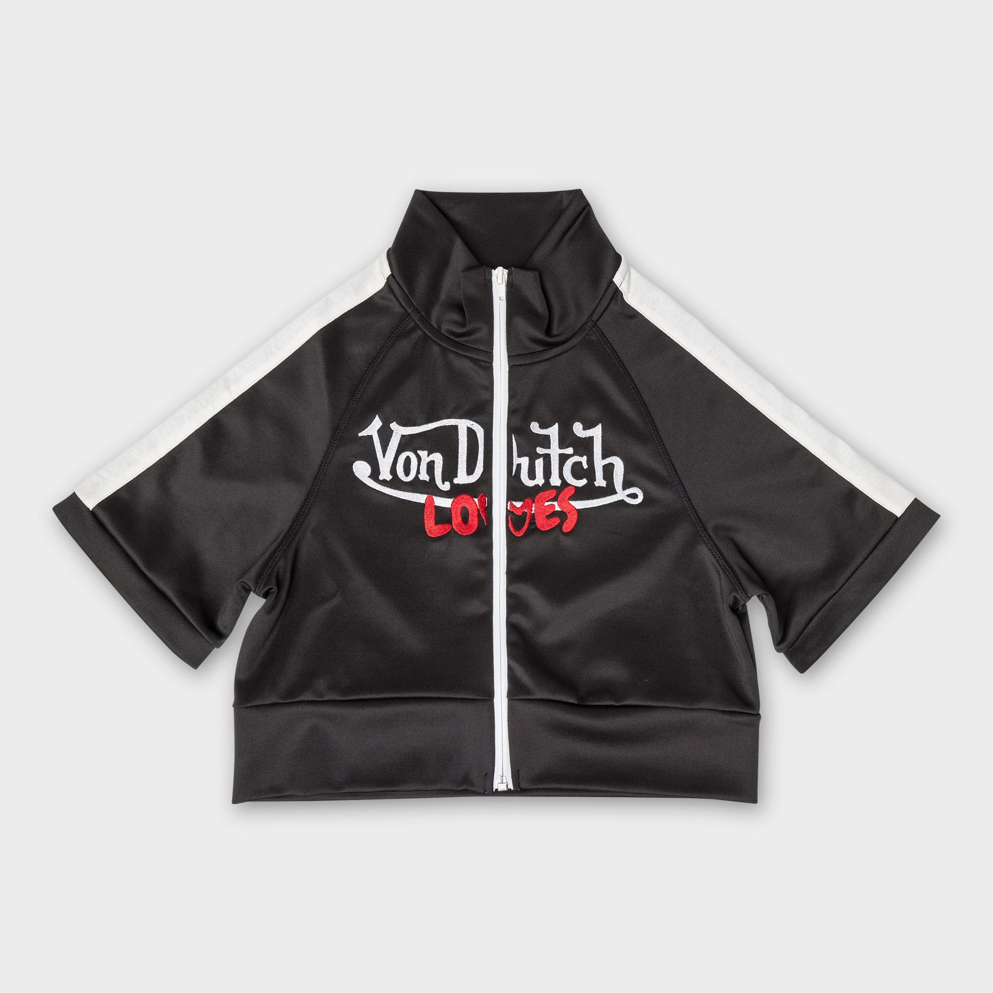 VINTAGE CULTURE X VON DUTCH LOVES HIGH NECK ZIP-UP TOP (BLACK)
