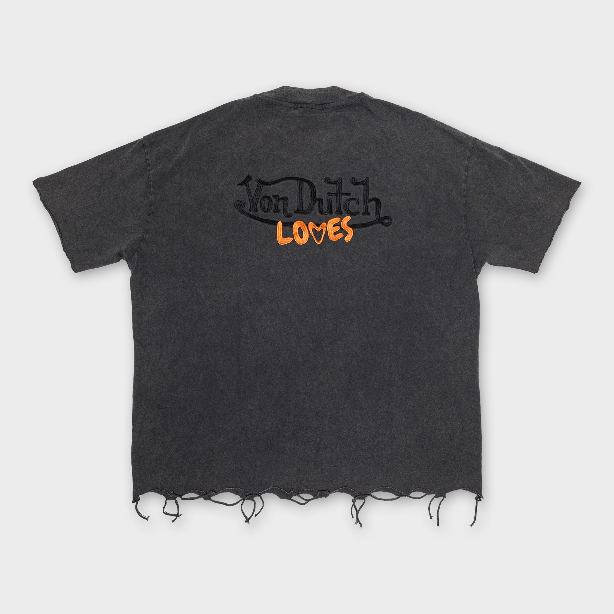 VINTAGE CULTURE X VON DUTCH LOVES DISTRESSED BLACK & ORANGE T-SHIRT