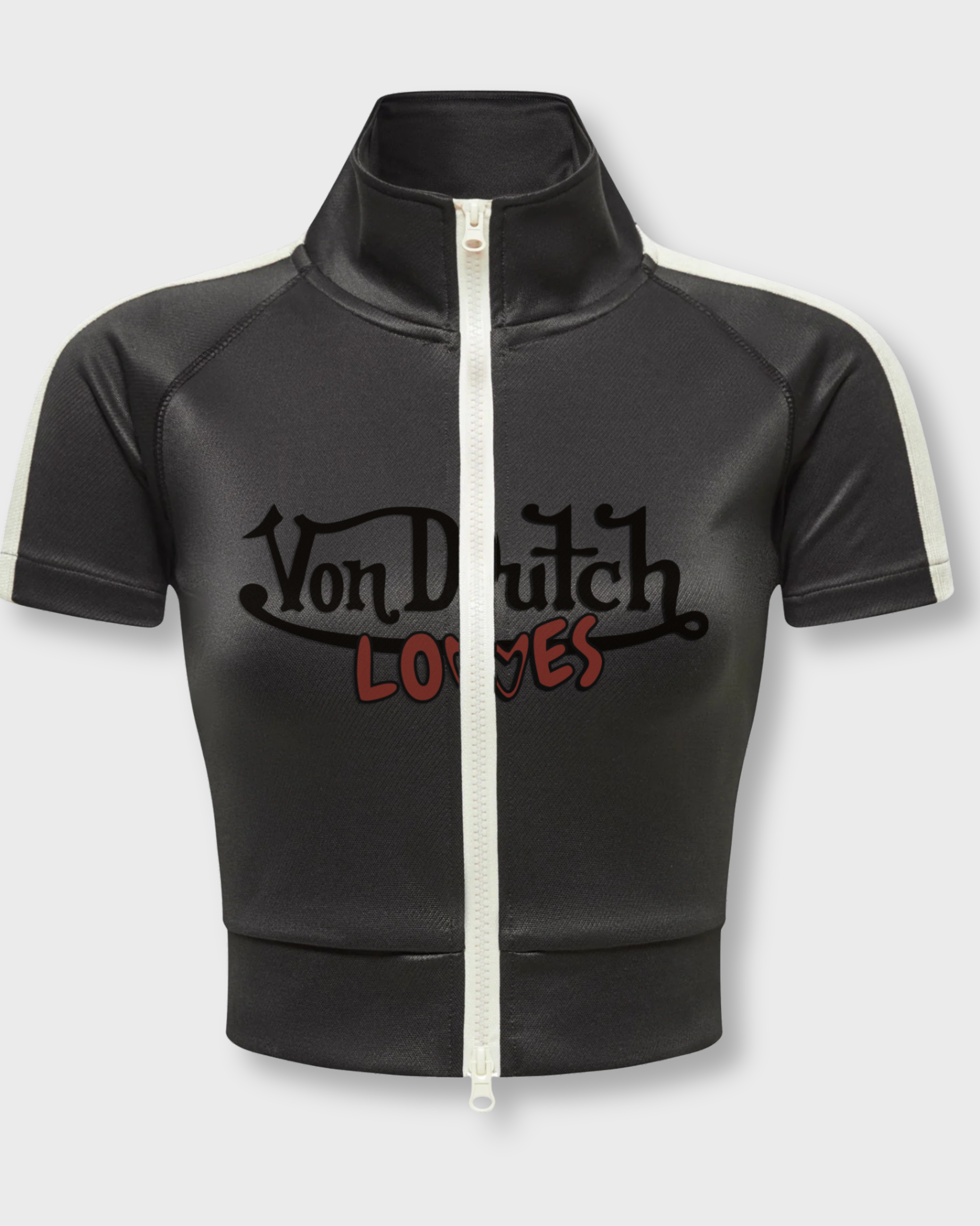 VINTAGE CULTURE X VON DUTCH LOVES HIGH NECK ZIP-UP TOP (BLACK)