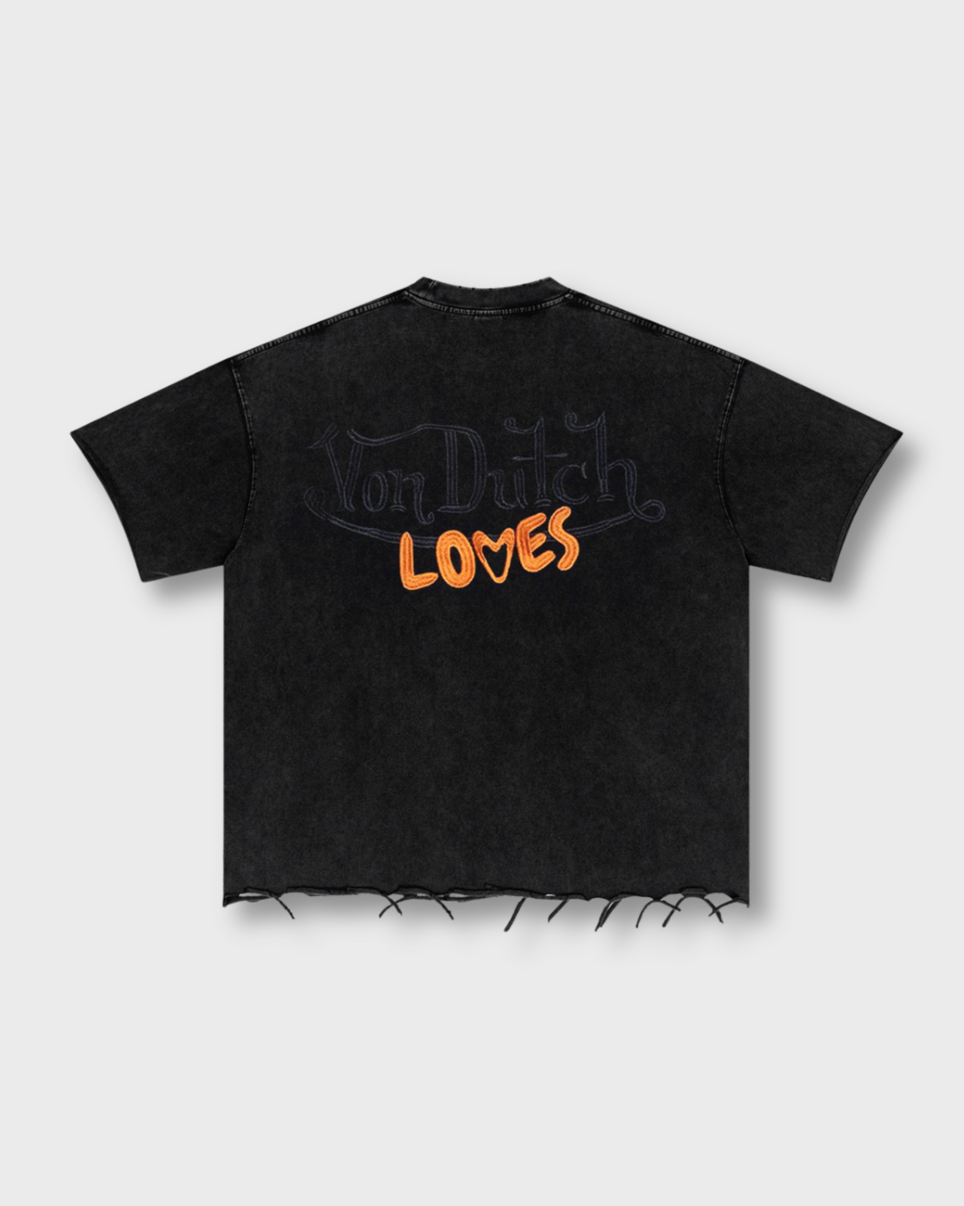 PRE-ORDER VINTAGE CULTURE X VON DUTCH LOVES DISTRESSED BLACK & ORANGE T-SHIRT