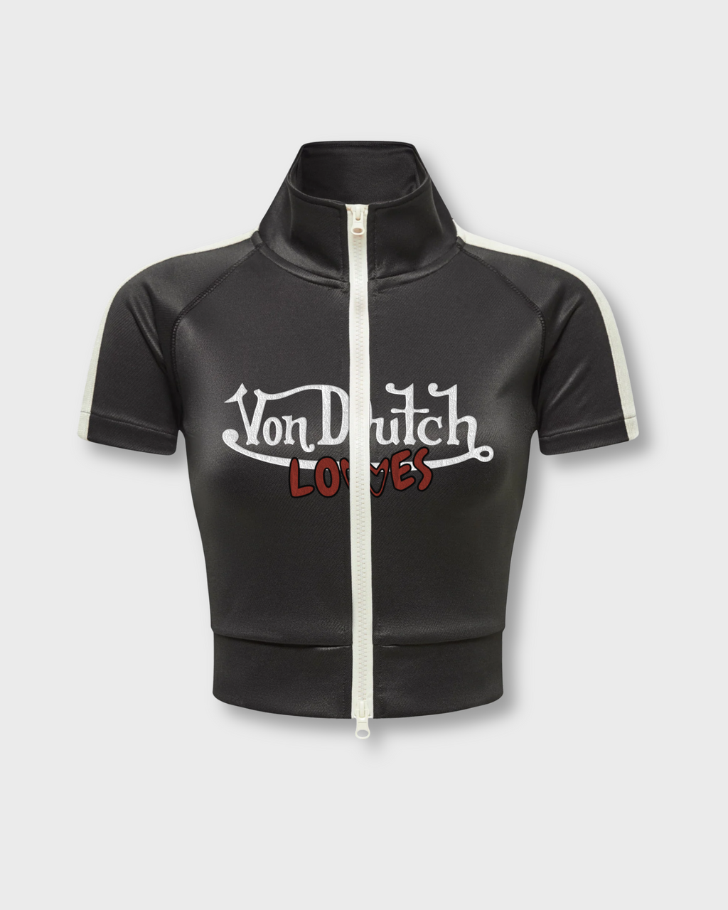 PRE-ORDER VINTAGE CULTURE X VON DUTCH LOVES HIGH NECK ZIP-UP TOP (WHITE)