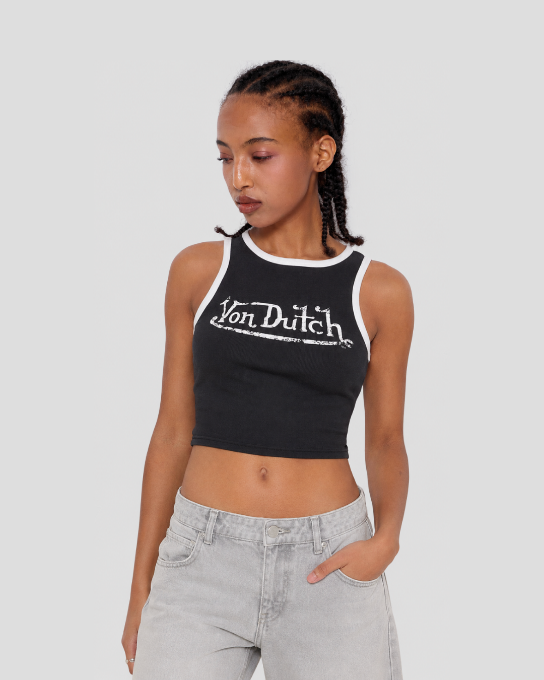 BLACK & WHITE RIBBED VEST TOP