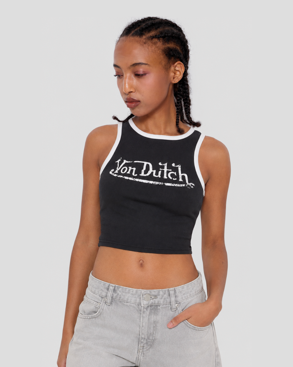 BLACK & WHITE RIBBED VEST TOP