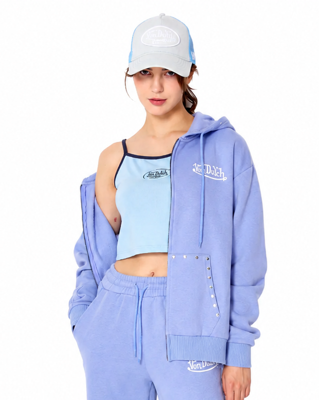 Von Dutch Zip up STUDDED HOODIE in LAVENDER