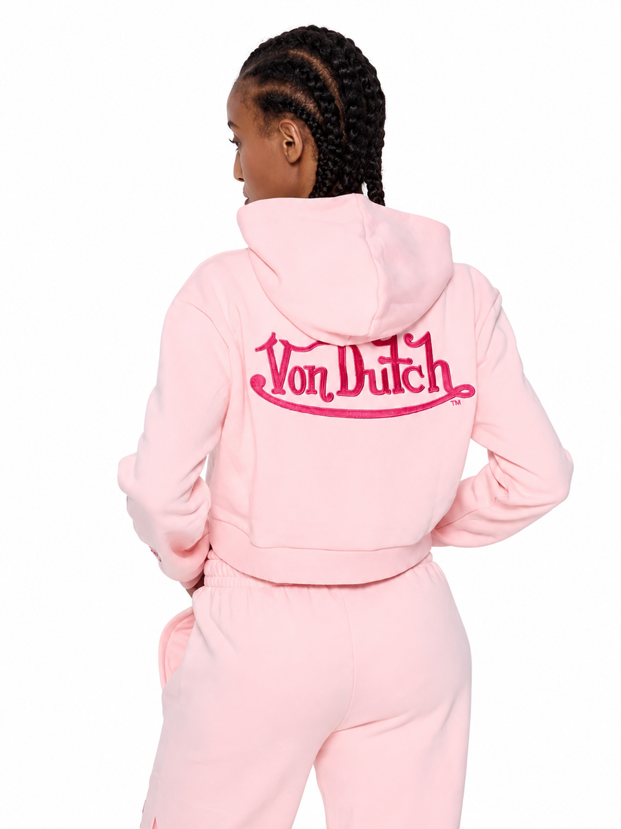 Von Dutch CROPPED BABY PINK HOODIE