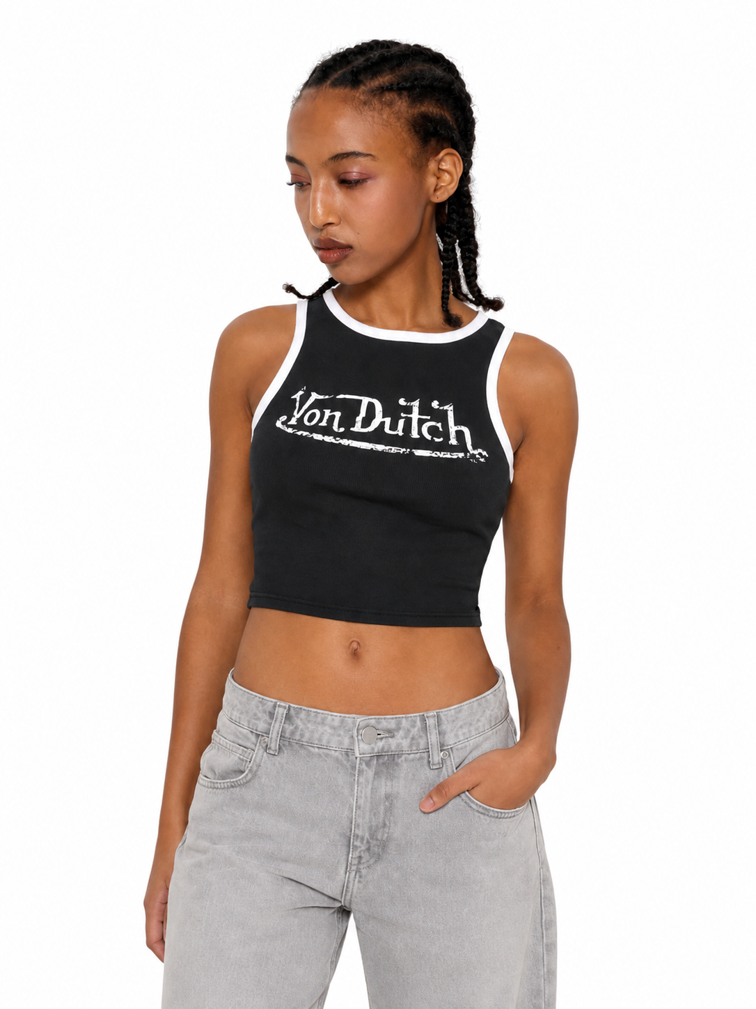 Von Dutch BLACK & WHITE RIBBED VEST TOP