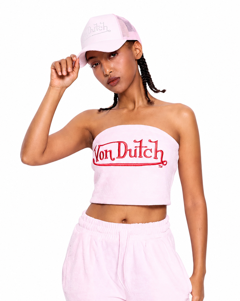 Von Dutch logo CALIFORNIA VELOUR  TUBE TOP in PINK