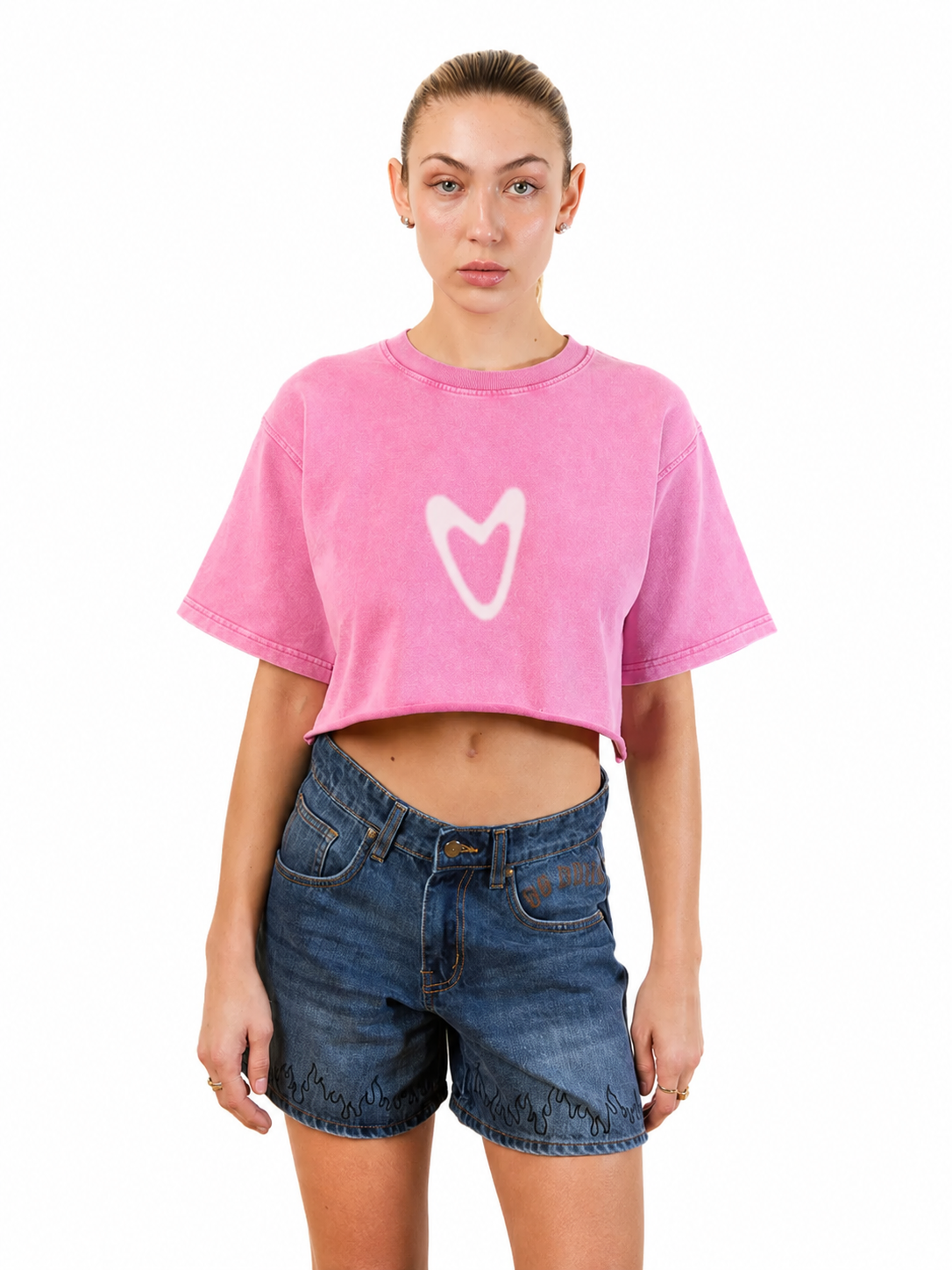 Heart design CROPPED TEE (PINK)