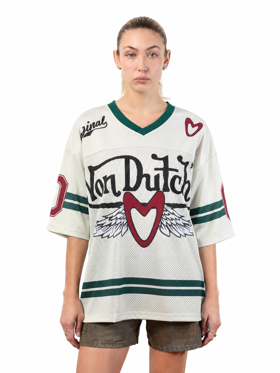 Von Dutch love FOOTBALL JERSEY in GREEN and muted red