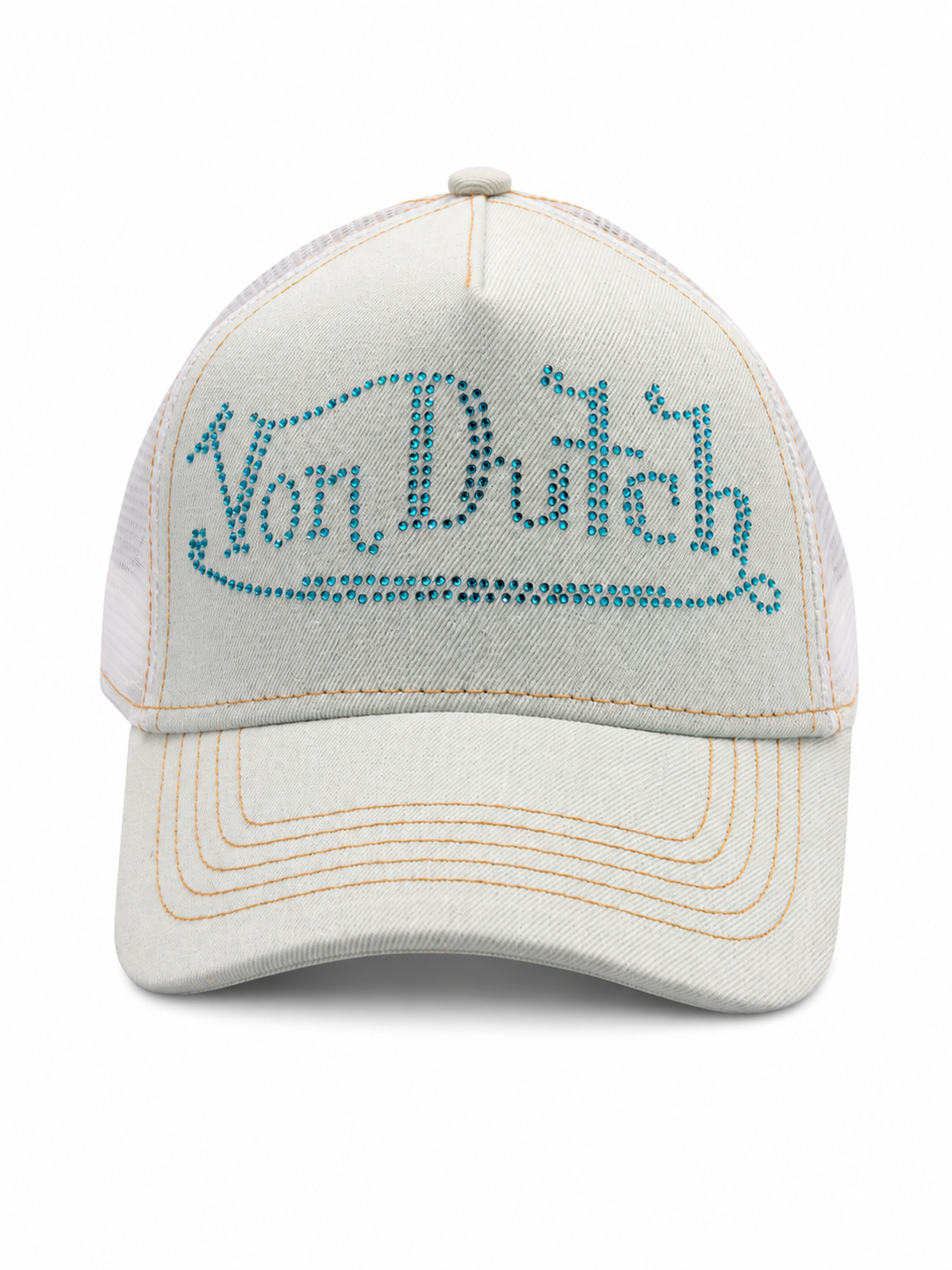 Von Dutch BLING TRUCKER HAT in Pale Bleach Denim