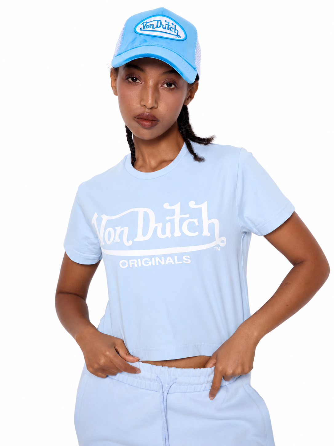 Von Dutch ORIGINALS LOGO CROPPED BLUE BABY TEE