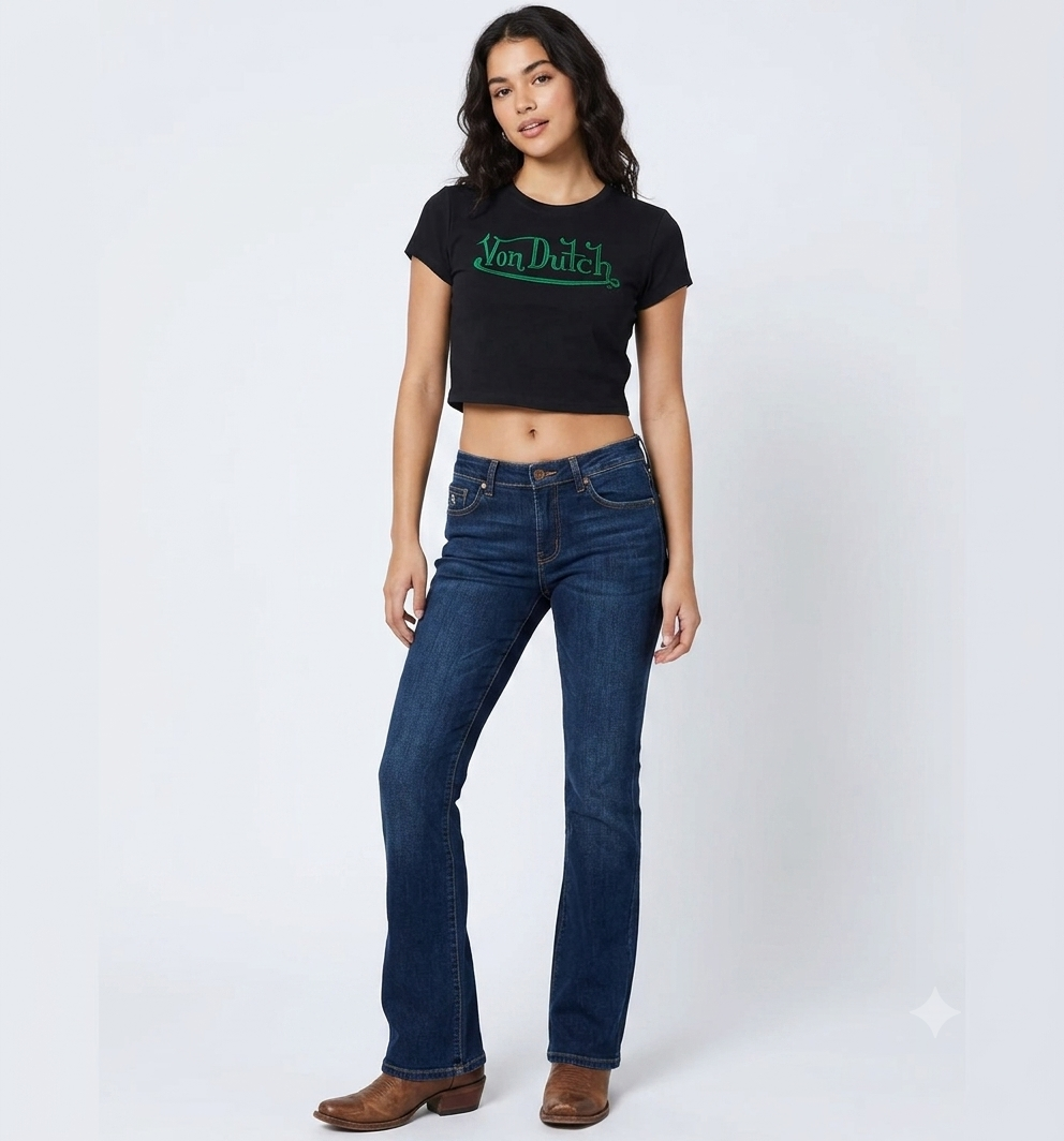 EMBROIDERED CROP BLACK BABY TEE