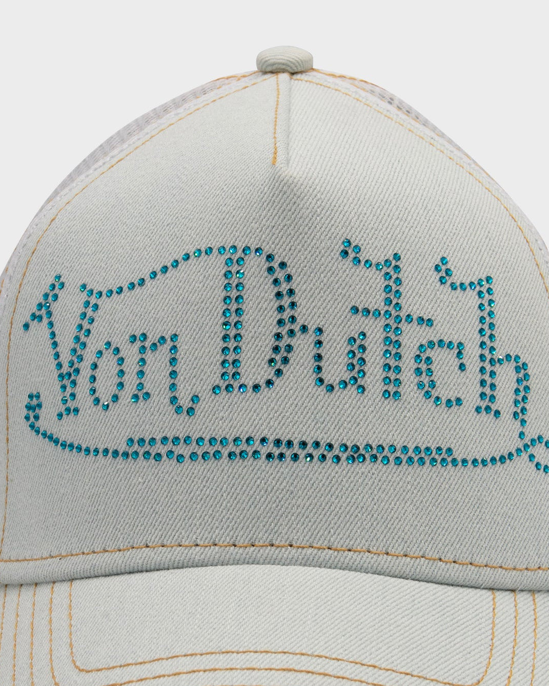 Von Dutch BLING TRUCKER HAT in Pale Bleach Denim
