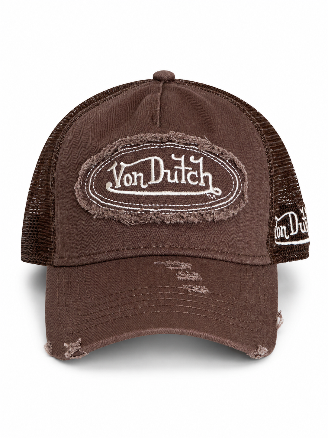 Von Dutch DISTRESSED DENIM BROWN Trucker Hat