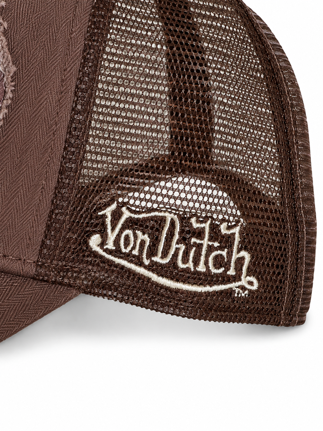 Von Dutch DISTRESSED DENIM BROWN Trucker Hat