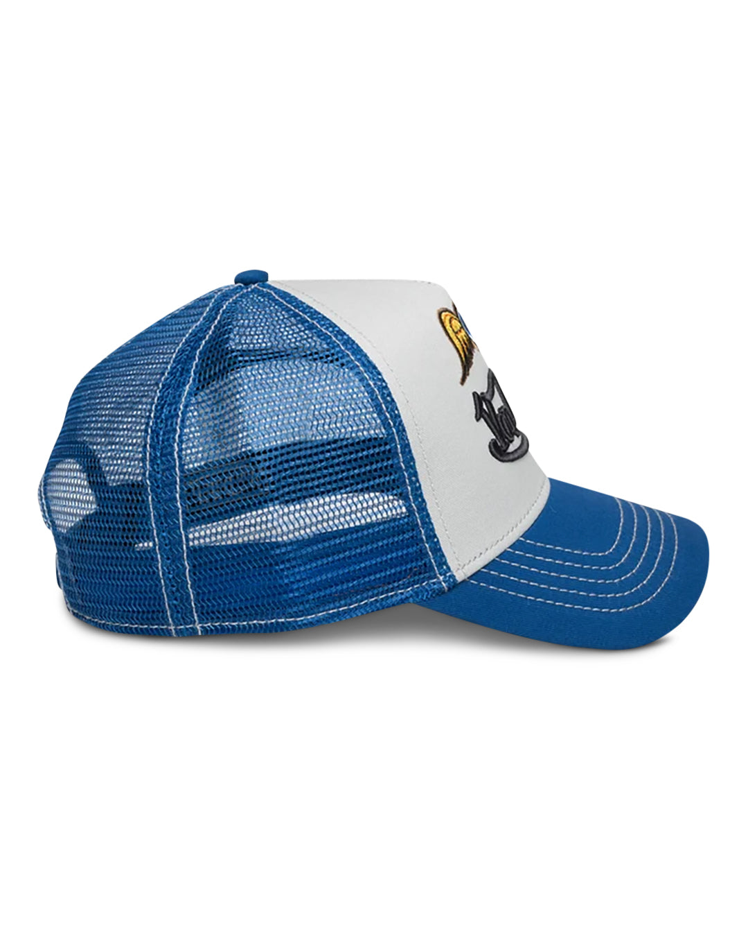 Von Dutch HEAVY EMBROIDERED FLYING EYE TRUCKER HAT IN BLUE