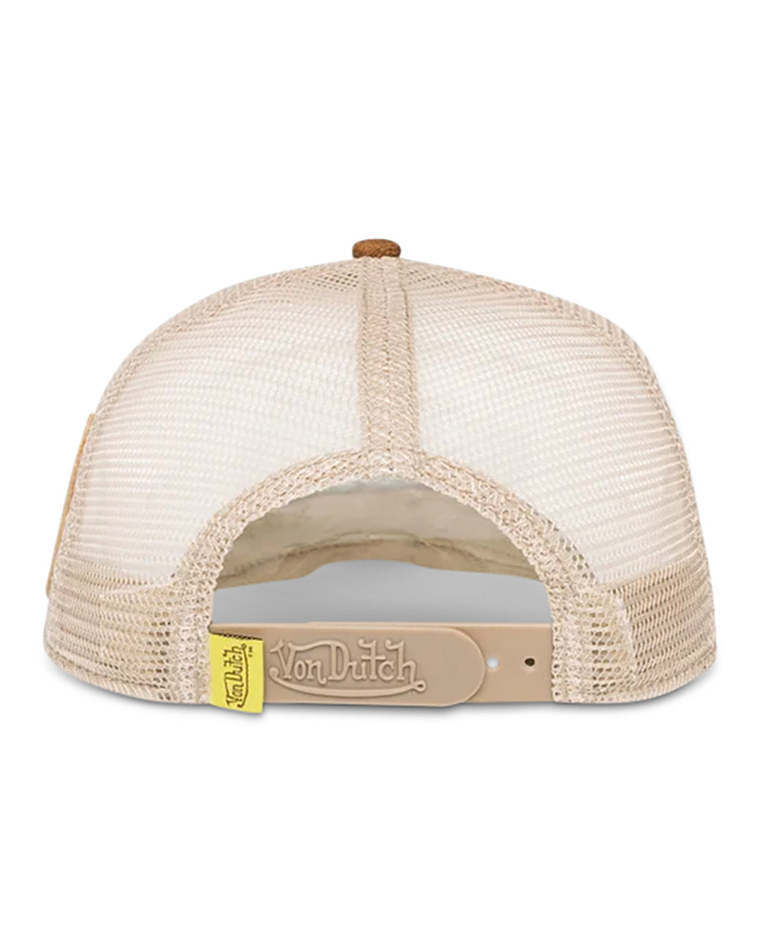 VON DUTCH LOVES BROWN ON BROWN FAUX SUEDE SIDE PATCH TRUCKER HAT