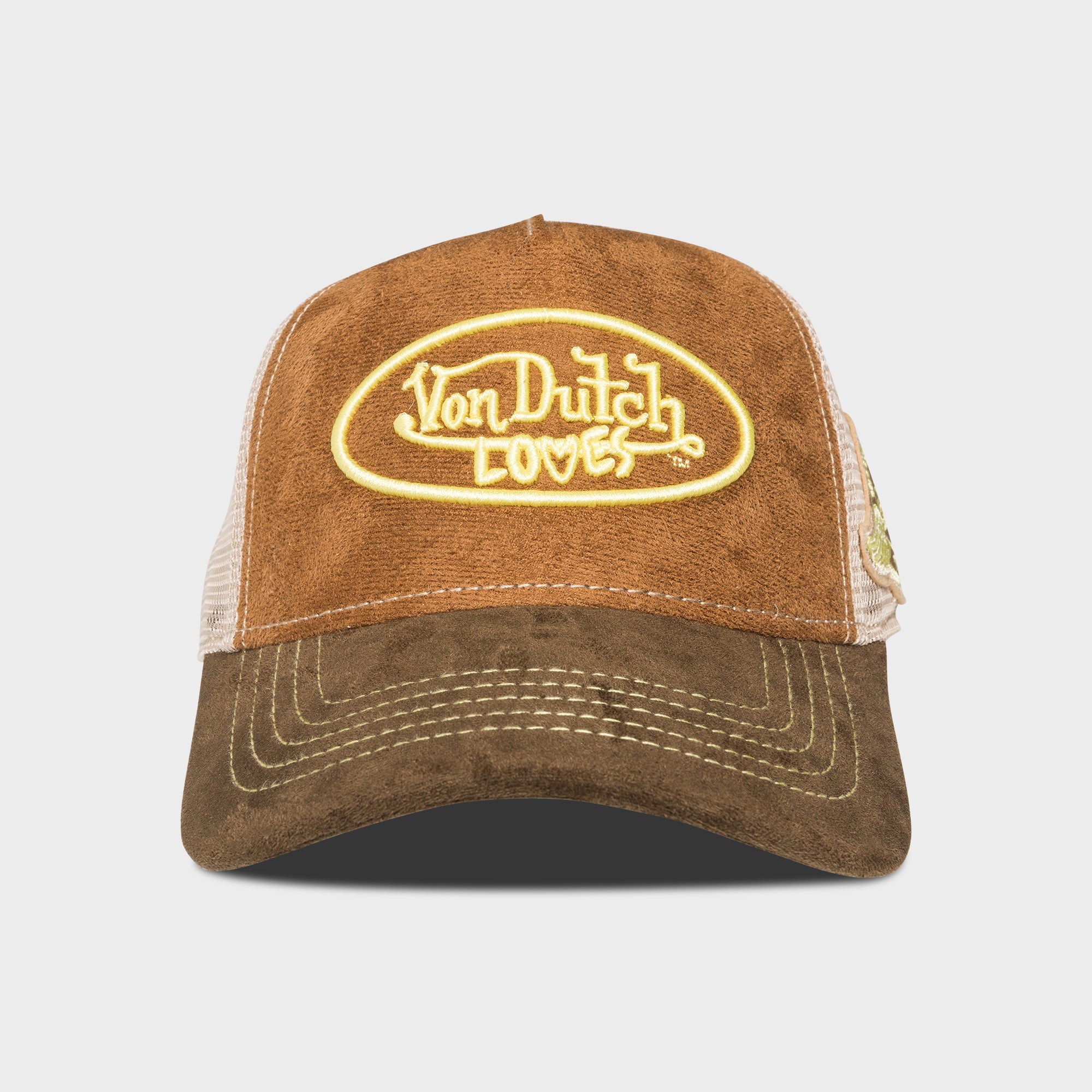 BROWN FAUX SUEDE WITH YELLOW SIDE LOGO