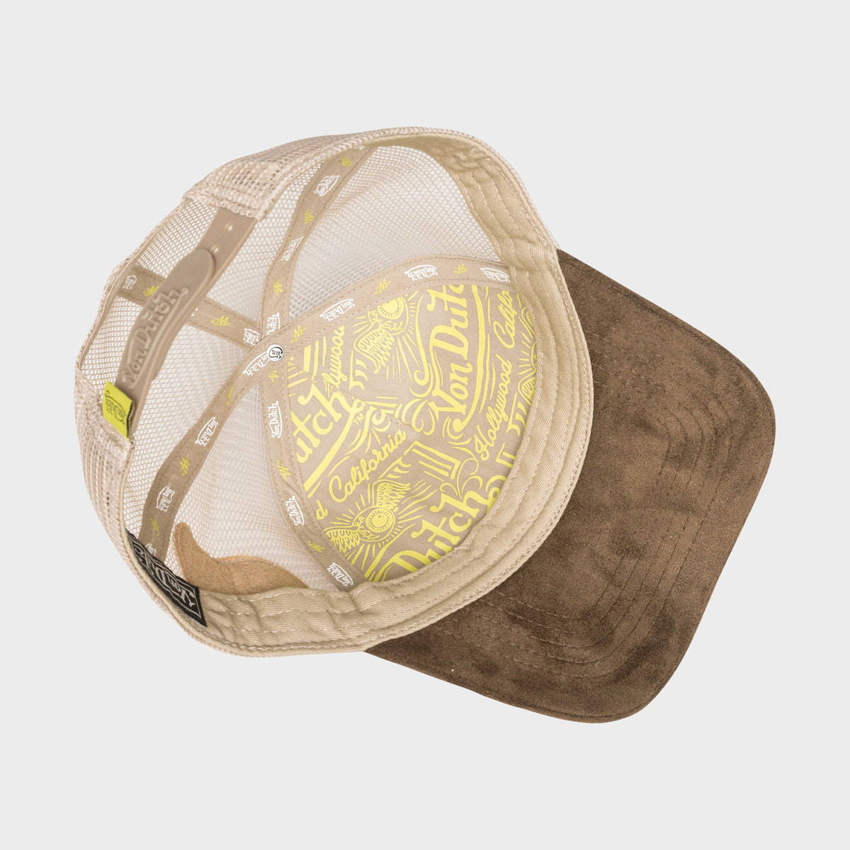 VON DUTCH LOVE BROWN FAUX SUEDE WITH YELLOW SIDE LOGO Trucker Hat