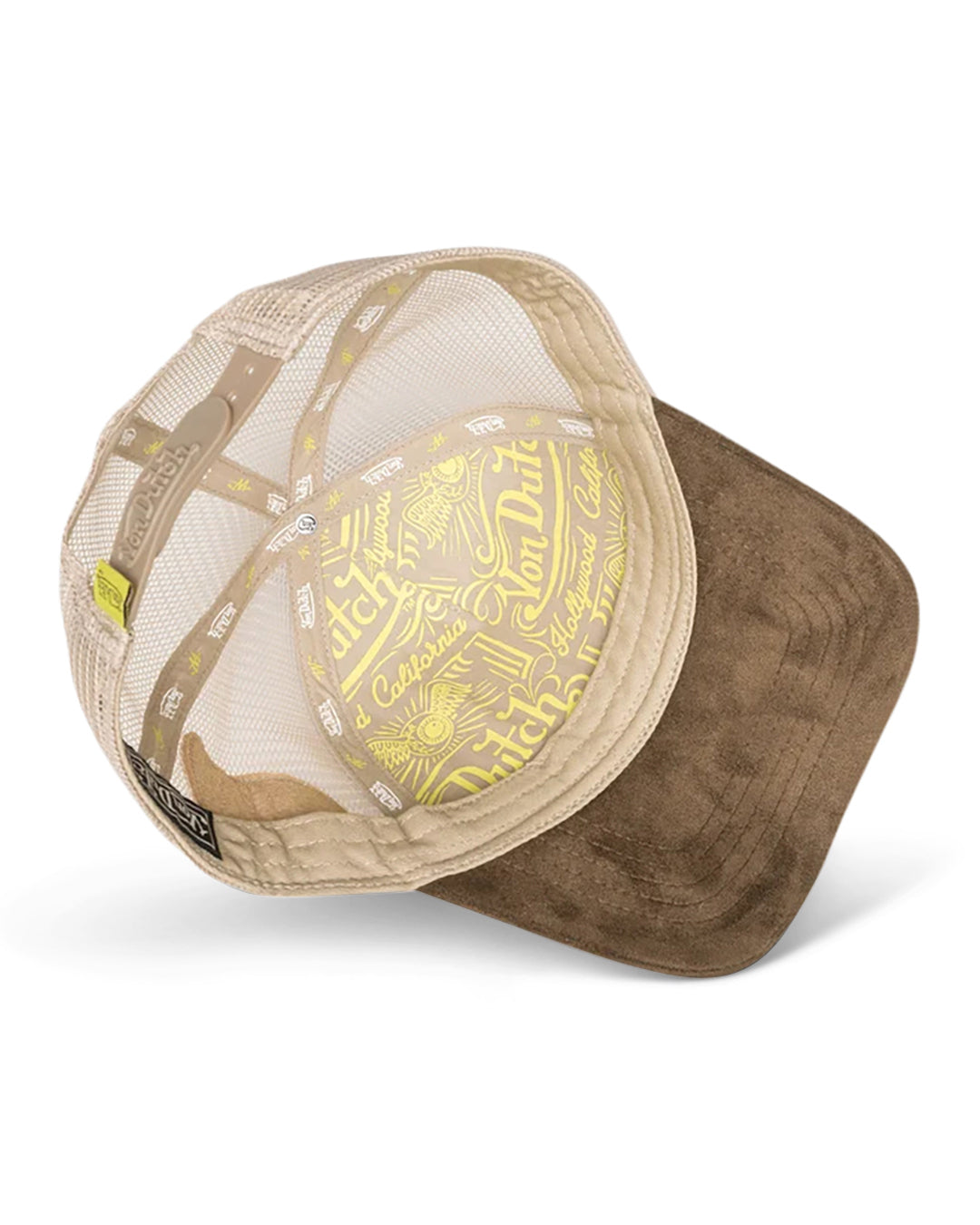 VON DUTCH LOVES BROWN ON BROWN FAUX SUEDE SIDE PATCH TRUCKER HAT