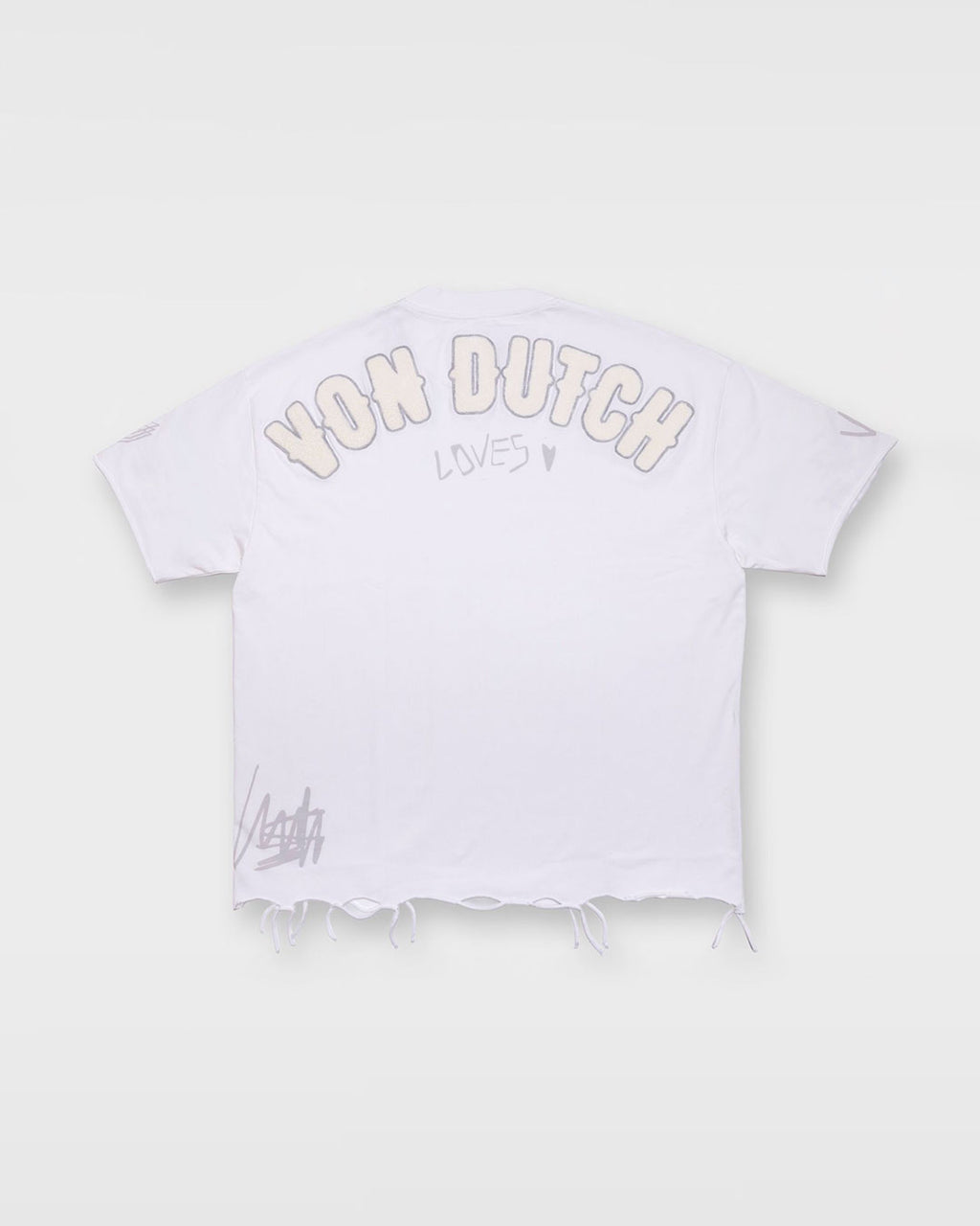PRE-ORDER VINTAGE CULTURE X VON DUTCH LOVES DISTRESSED WHITE T-SHIRT