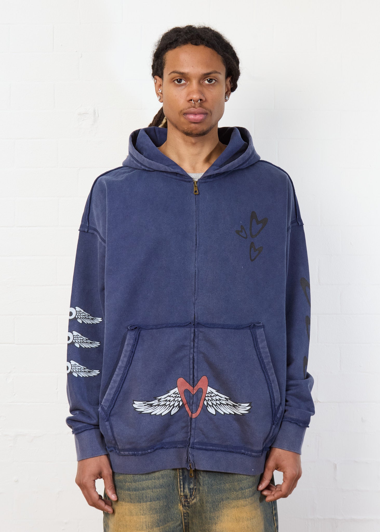 ZIP-UP FACE HOODIE (OVERSIZE NAVY)