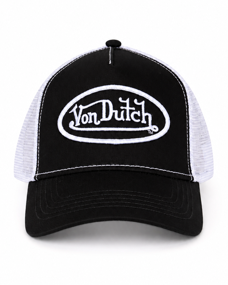 Von Dutch Black and WHITE TRUCKER HAT WITH DAD FASTENING