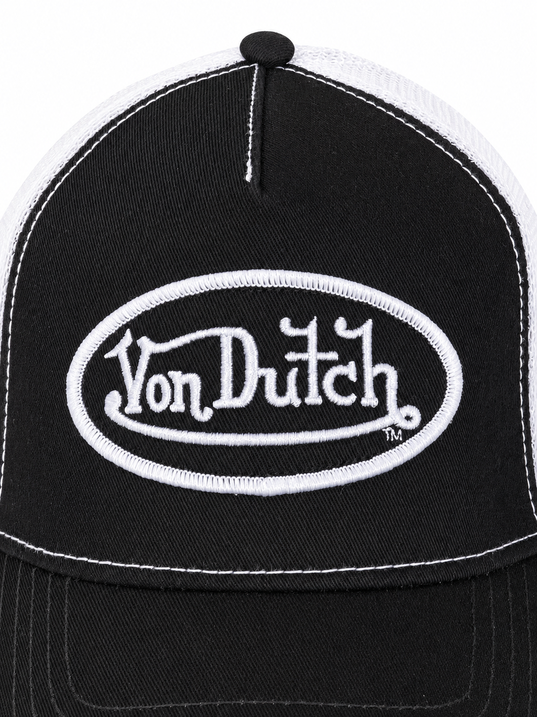 Von Dutch Black and WHITE TRUCKER HAT WITH DAD FASTENING
