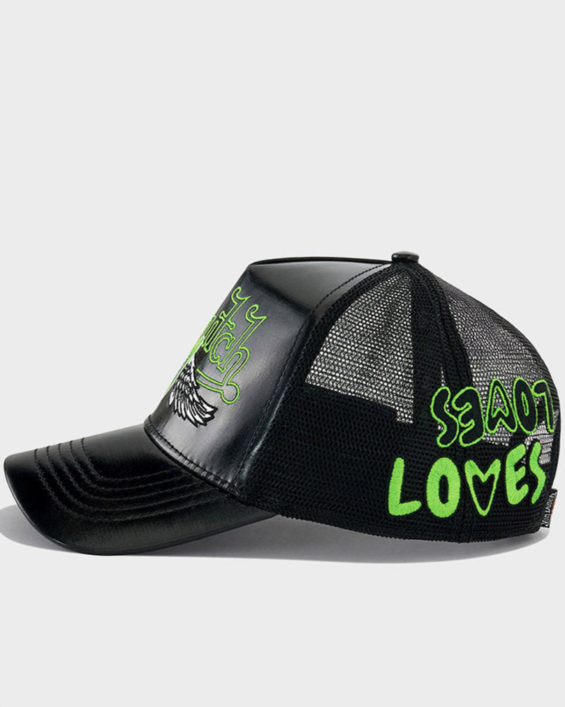 IRIDESCENT BLACK AND GREEN TRUCKER